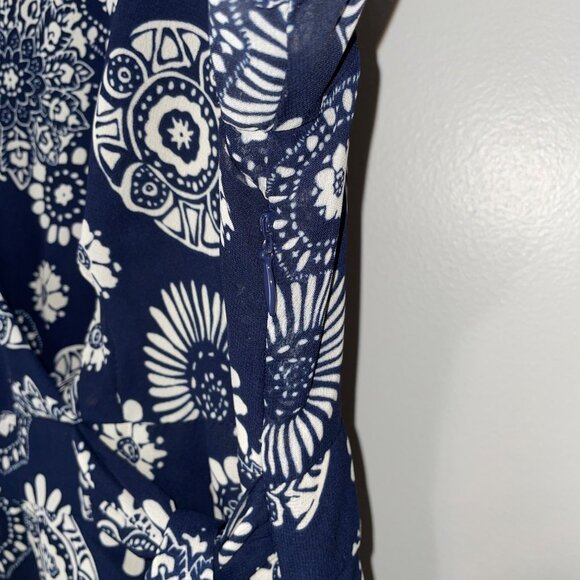 Navy & White Floral Print Dress By Robbie Bee Size 14 - Picture 3 of 8